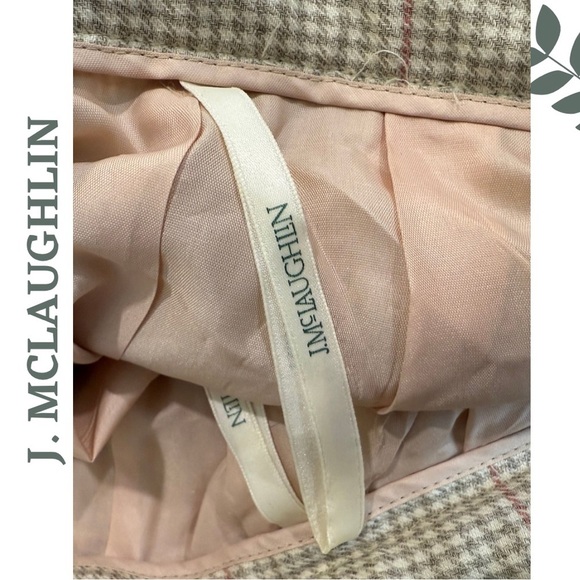 J. McLaughlin Wide-Leg Wool Blend  Trousers | Cream Taupe Plaid | Lined | Size 2 - Picture 6 of 6